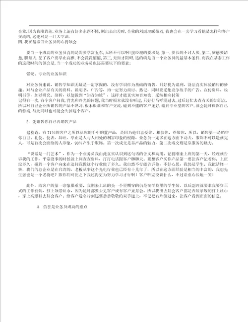 业务员实习报告计划