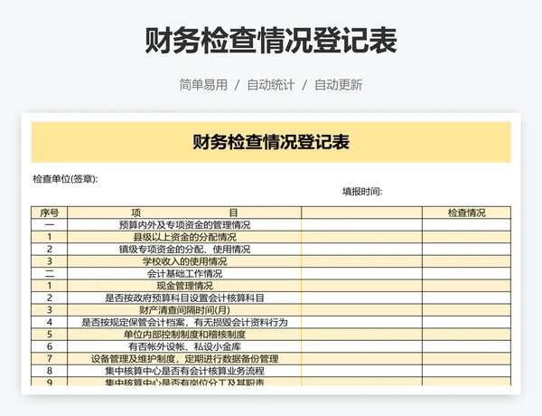 财务检查情况登记表