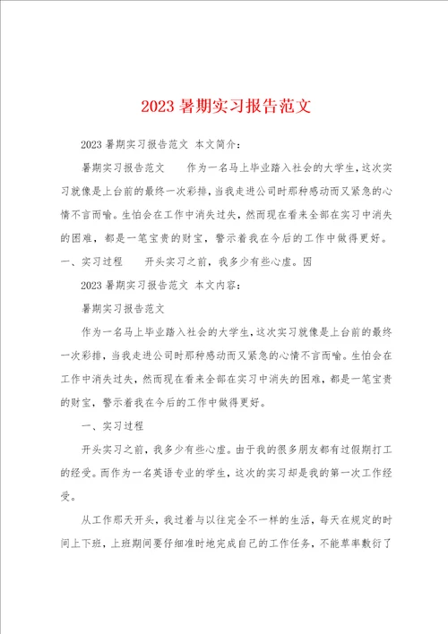 2023年暑期实习报告范文