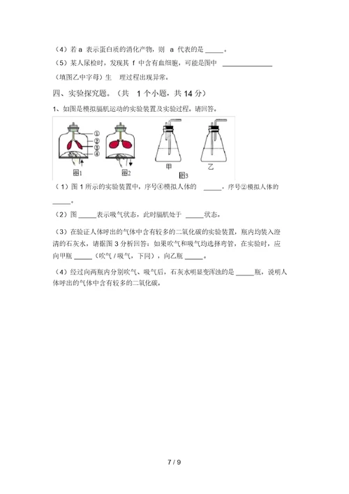 2021年九年级生物上册期末测试卷含答案
