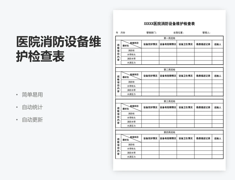 医院消防设备维护检查表