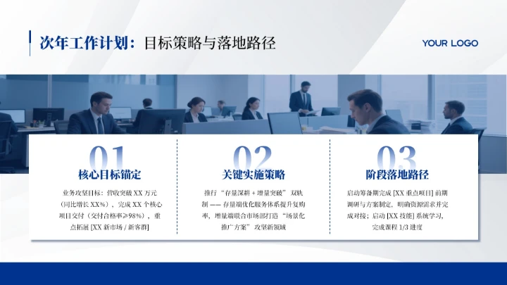 蓝色简约风年终述职竞聘汇报PPT模板