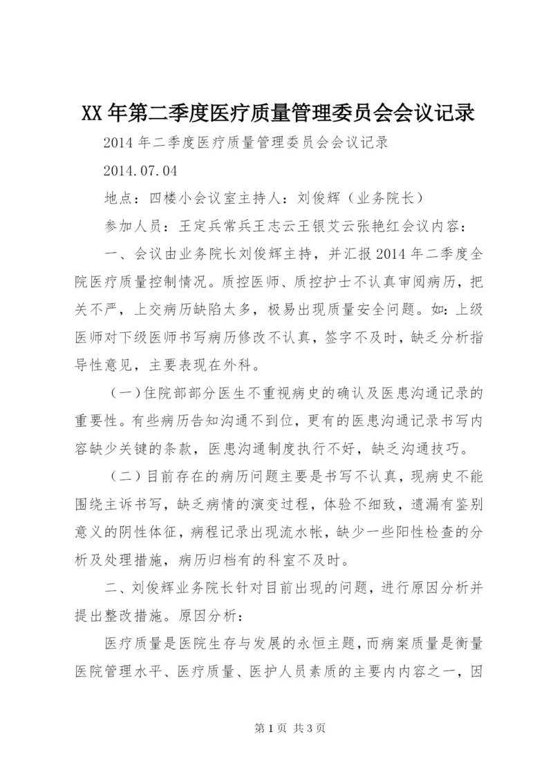 XX年第二季度医疗质量管理委员会会议记录 (3).docx