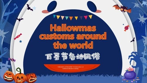 蓝白卡通儿童万圣节英文介绍PPT