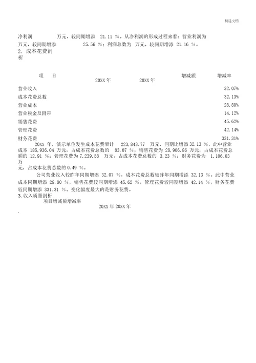 企业年度财务分析报告实用模板