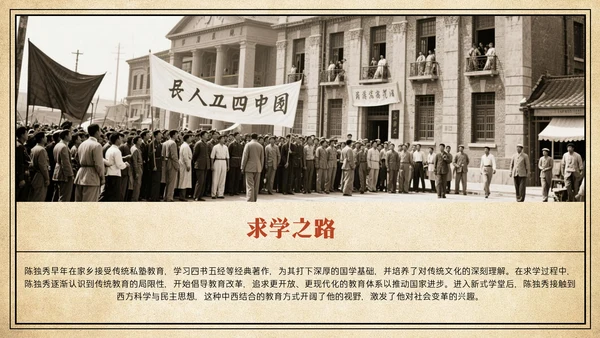 黄色复古简约风人物介绍陈独秀PPT模板