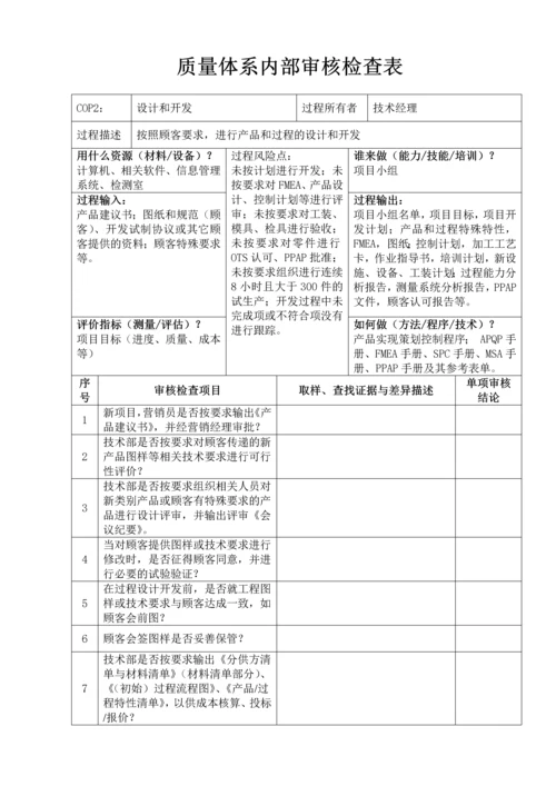 质量体系内部审核检查表.docx