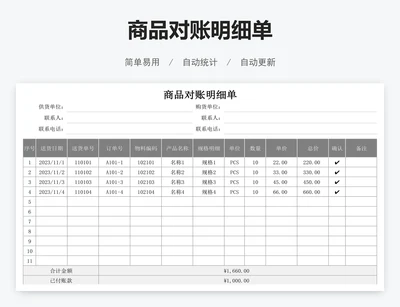 商品对账明细单