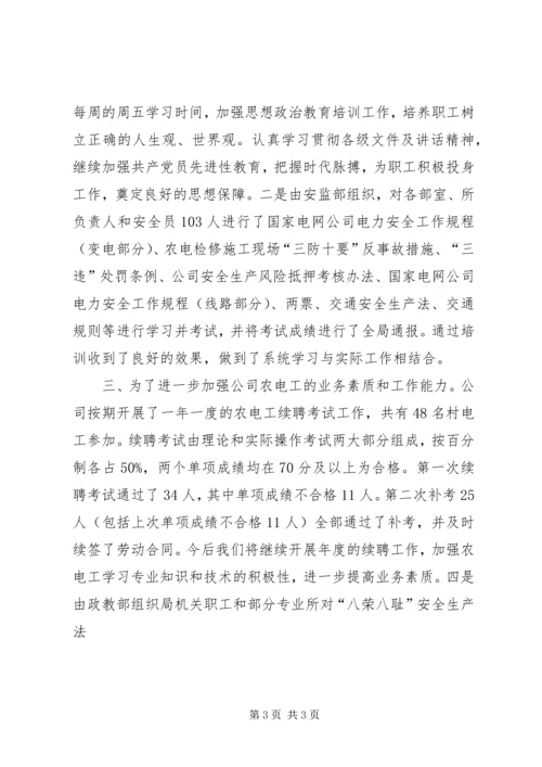 电力职工教育培训工作总结及工作安排 (4).docx