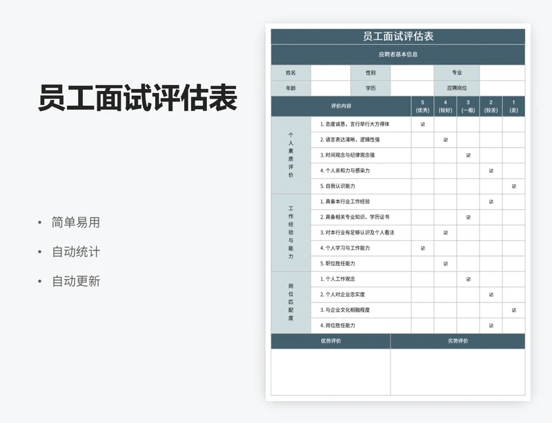 员工面试评估表