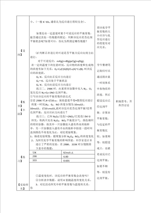 化学平衡常数的计算教学设计