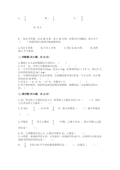定西县六年级下册数学期末测试卷（模拟题）.docx