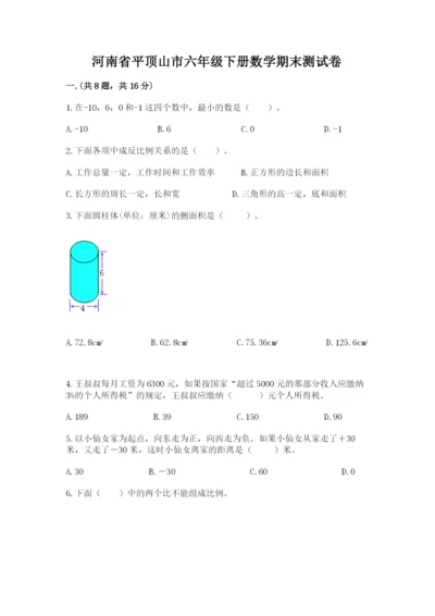 河南省平顶山市六年级下册数学期末测试卷及完整答案一套.docx