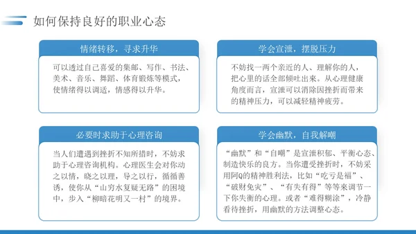 蓝色简约如何保持良好的职业心态职场员工培训PPT模板