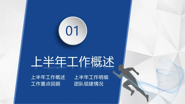 蓝色几何形状多边形背景微立体年中工作总结汇报PPT