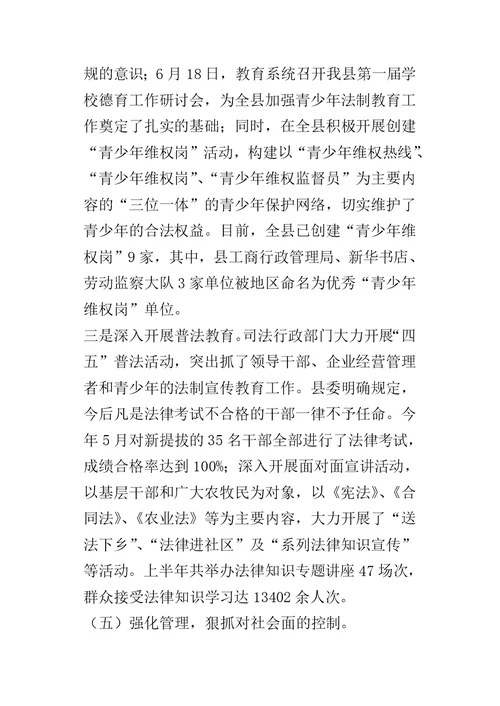 某年上半年社会治安综合治理工作汇报