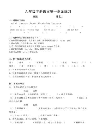 人教版小学六年级下册语文单元练习试题全册.docx