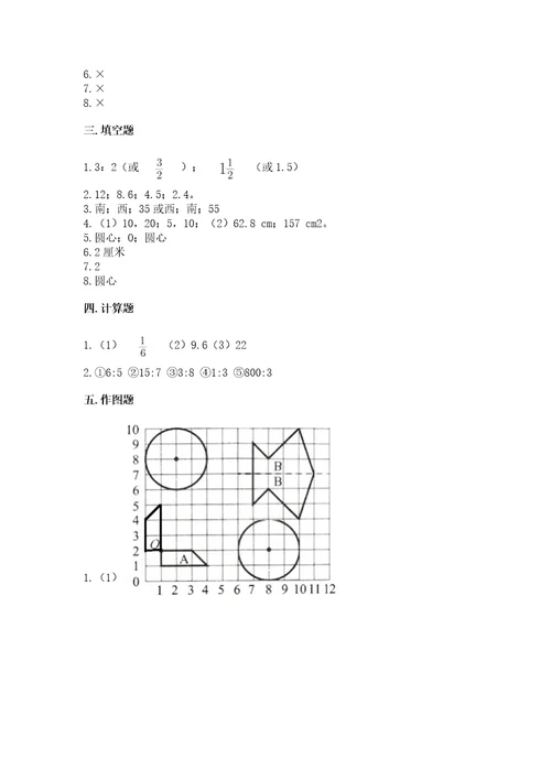 小学六年级上册数学期末测试卷（预热题）wod版