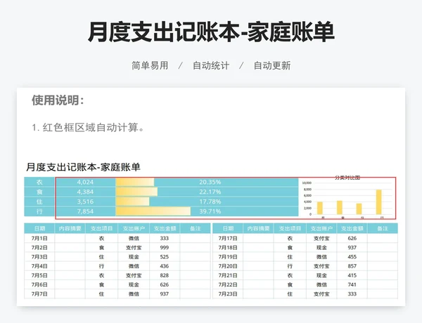 月度支出记账本-家庭账单