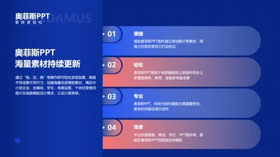 蓝色简约并列关系4项PPT单页