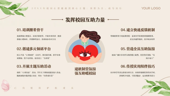 米色卡通插画校园心理健康周PPT模板