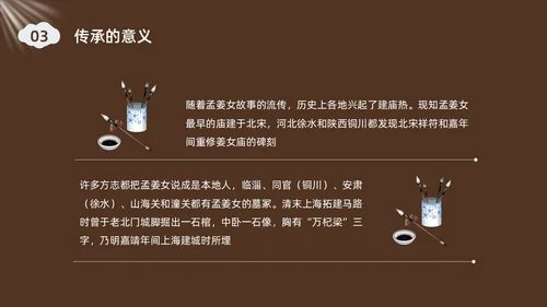 深棕色水彩插画孟姜女哭长城说课PPT课件神话故事