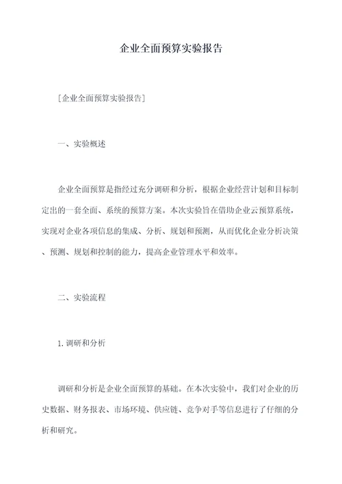 企业全面预算实验报告