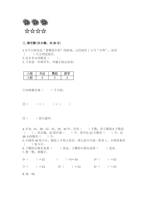 小学一年级上册数学期末测试卷及完整答案【网校专用】.docx