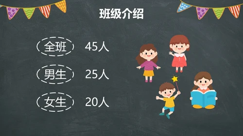 卡通黑板插画中小学开学季主题教育带内容PPT模板