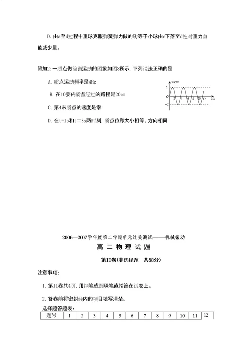 物理选修机械振动试题及答案详解修订版