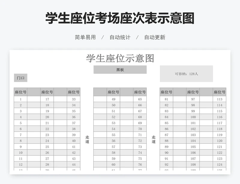 学生座位考场座次表示意图