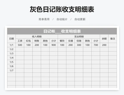 灰色日记账收支明细表