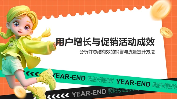 橙色3D风电商运营年终总结PPT模板