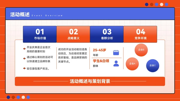 橙蓝色潮流风开业庆典促销活动方案