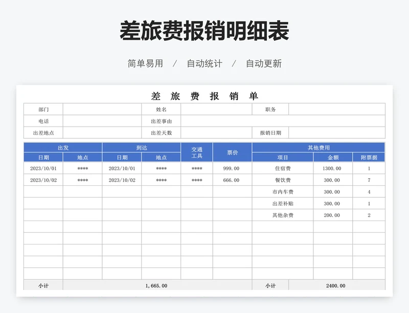 差旅费报销明细表