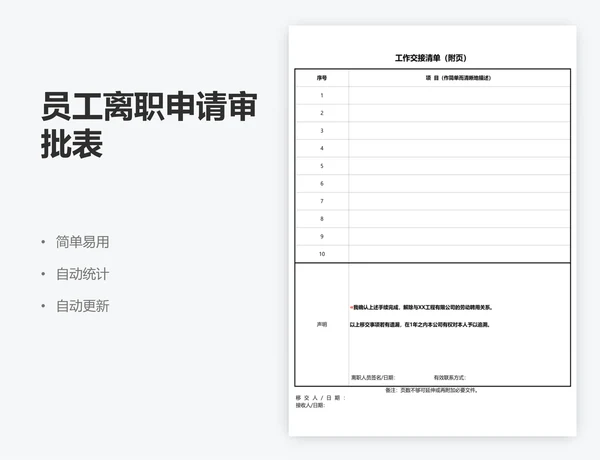 员工离职申请审批表