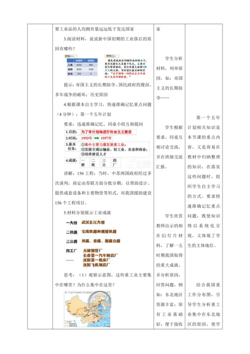 【核心素养目标】 第4课 新中国工业化的起步和人民代表大会制度的确立 教案（表格式）人教版八年级历史