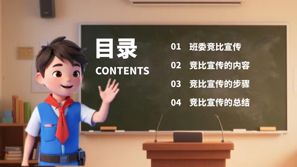 深绿色卡通风班委竞选演讲PPT