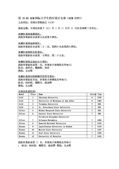 第35届ACM国际大学生程序设计竞赛