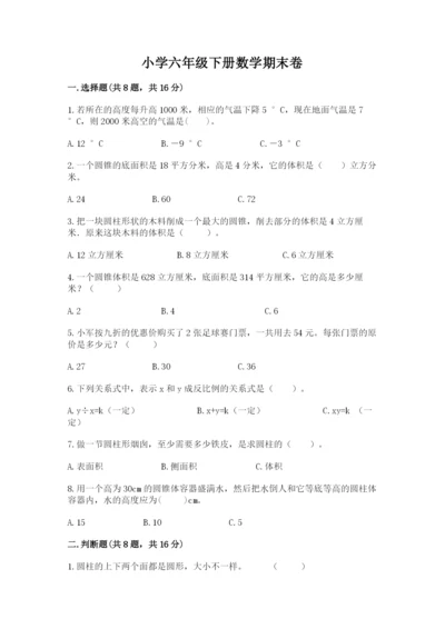 小学六年级下册数学期末卷精品【巩固】.docx