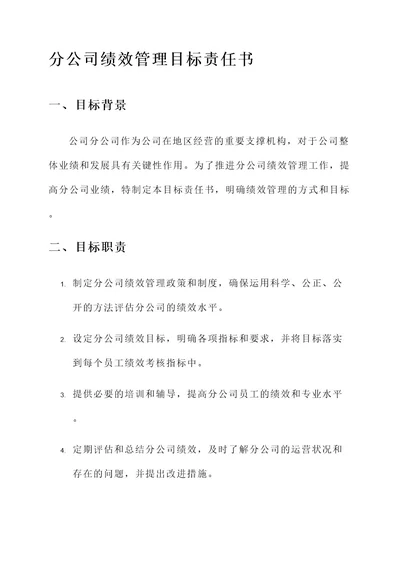 分公司绩效管理目标责任书