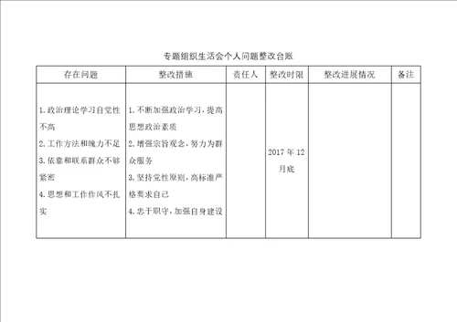 组织生活会问题整改台账