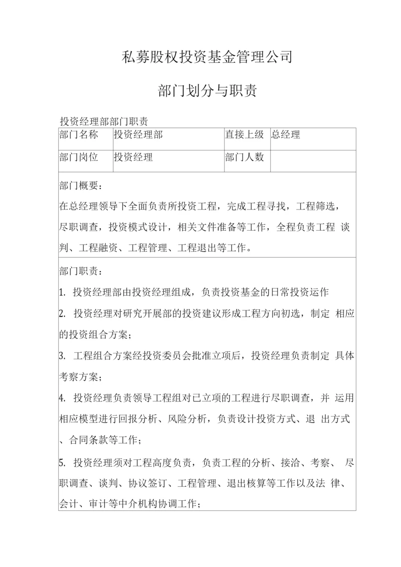 私募股权投资基金管理公司部门划分与职责.docx