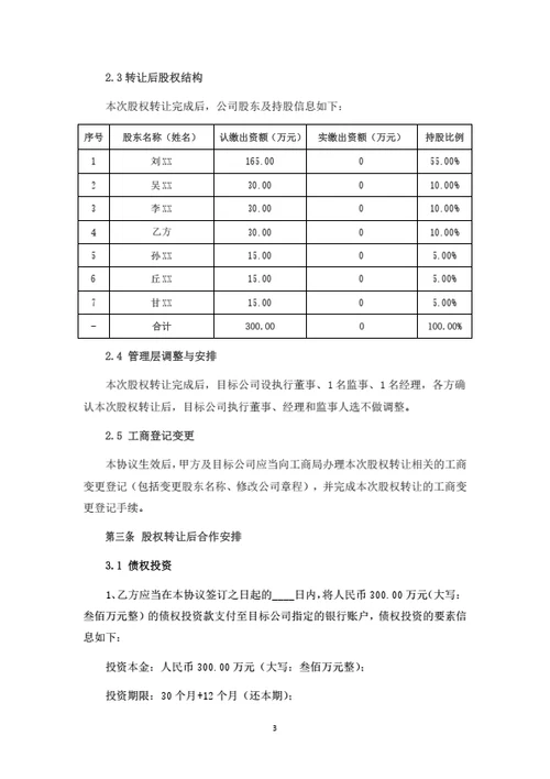 股权转让及借款合作协议（律师拟定详细版）