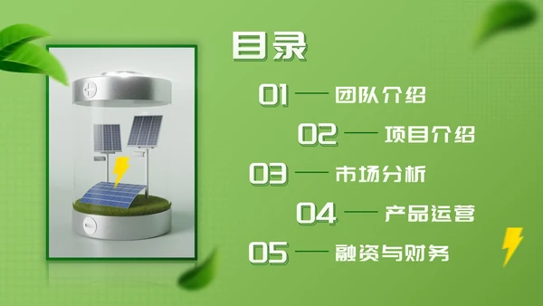 简约绿色环保新能源创业大赛PPT模板