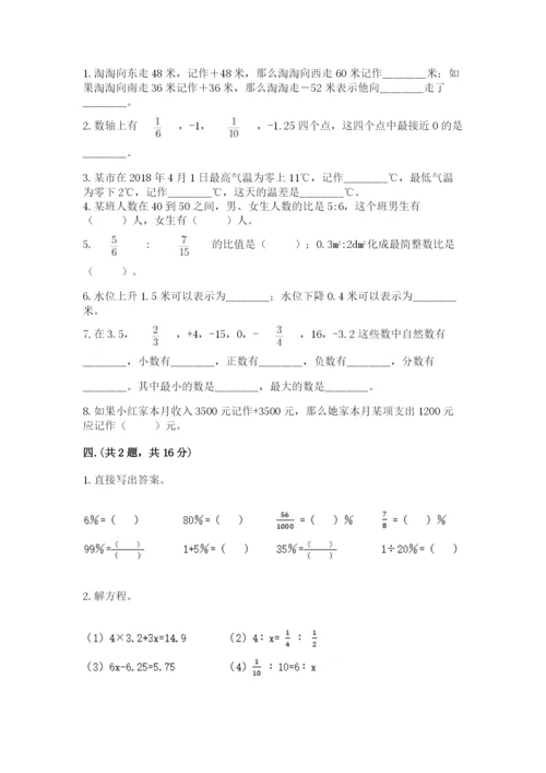 小学六年级下册数学摸底考试题（夺冠系列）.docx