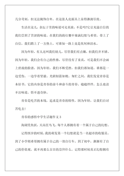 青春的感悟中学生话题作文