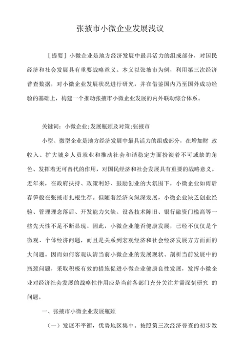 张掖市小微企业发展浅议