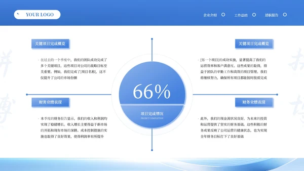 蓝色商务风季度工作总结汇报PPT模板