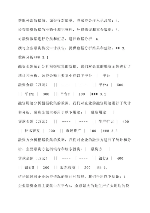 企业融资情况审计清理方案